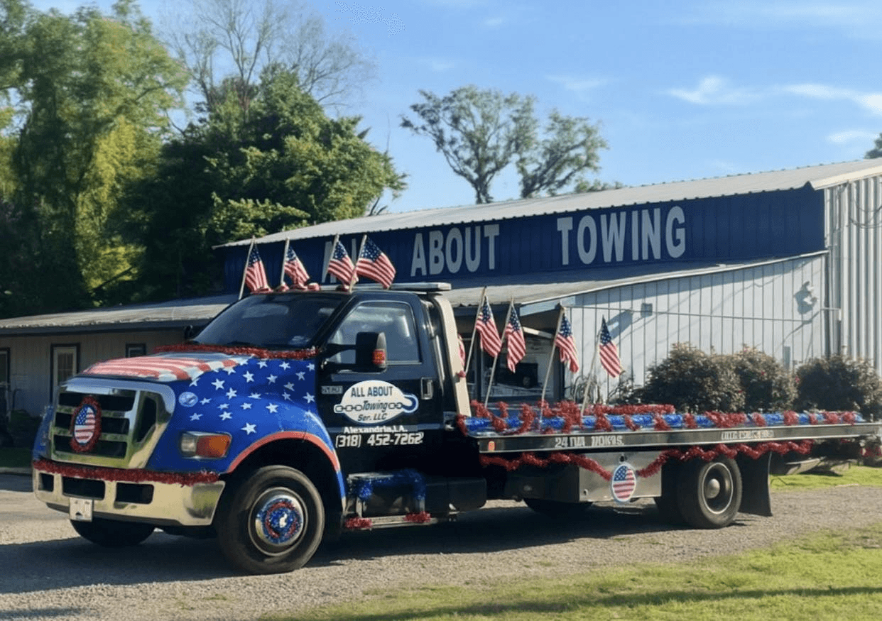 Patriotic tow truck celebrating community
